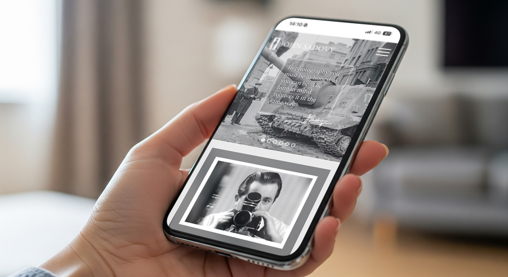 The John Sadovy website on a phone