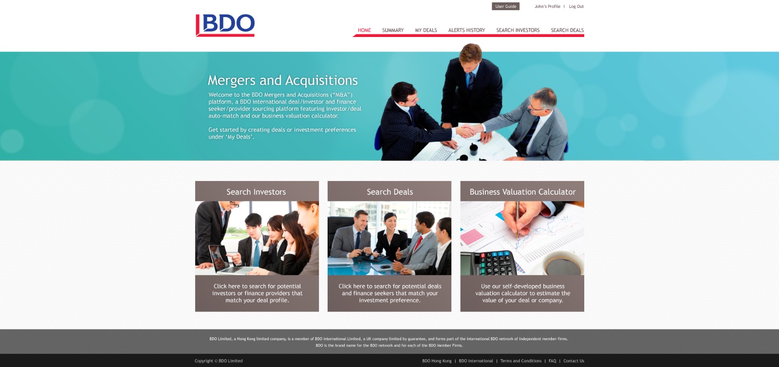 The BDO Mergers & Acquisitions platform homepage